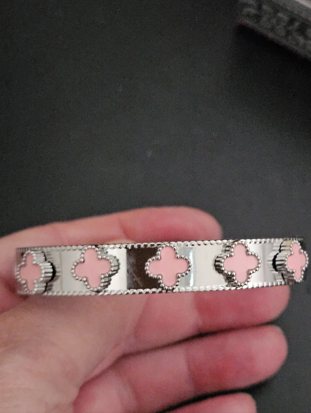 PINK CLOVER BANGLE CUFF BRACELET STAINLESS STEEL SIZE 5.5 - 6